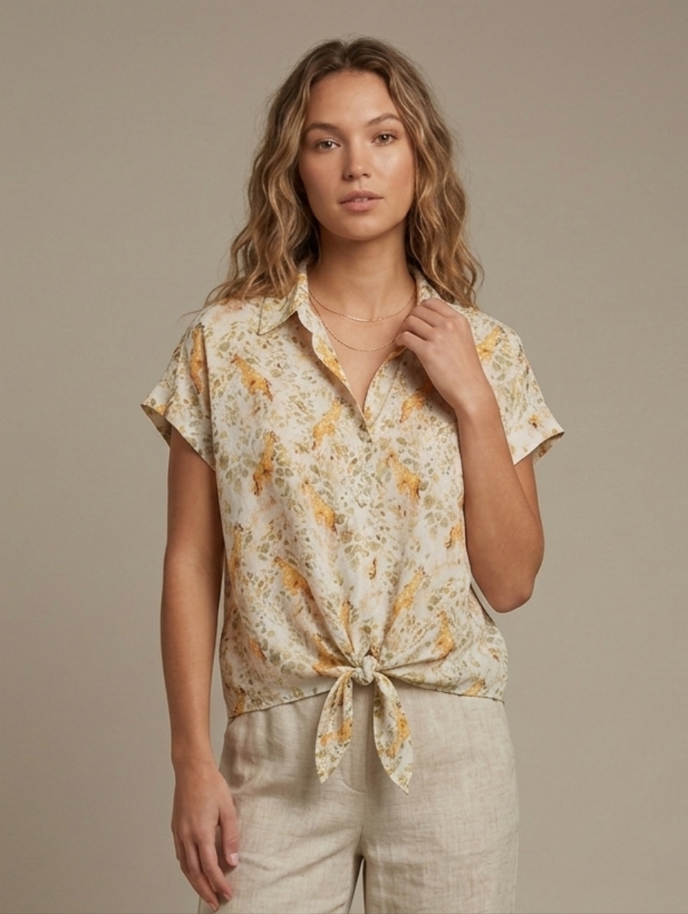 Jane & Delancey Giraffe Print Front Tie Rayon Top